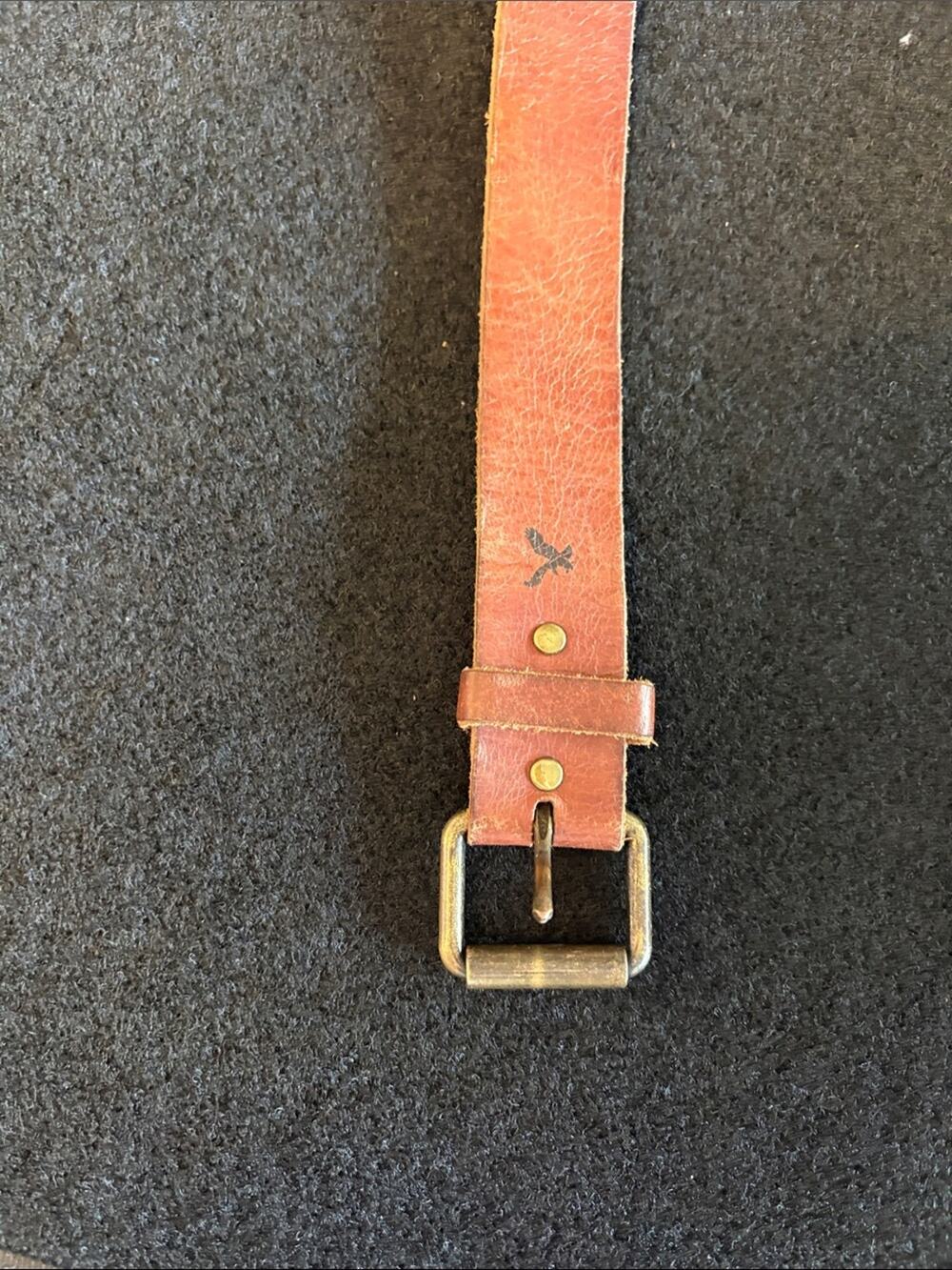American Eagle Outfitters Distressed Red-Brown Leather Belt with Brass Buckle